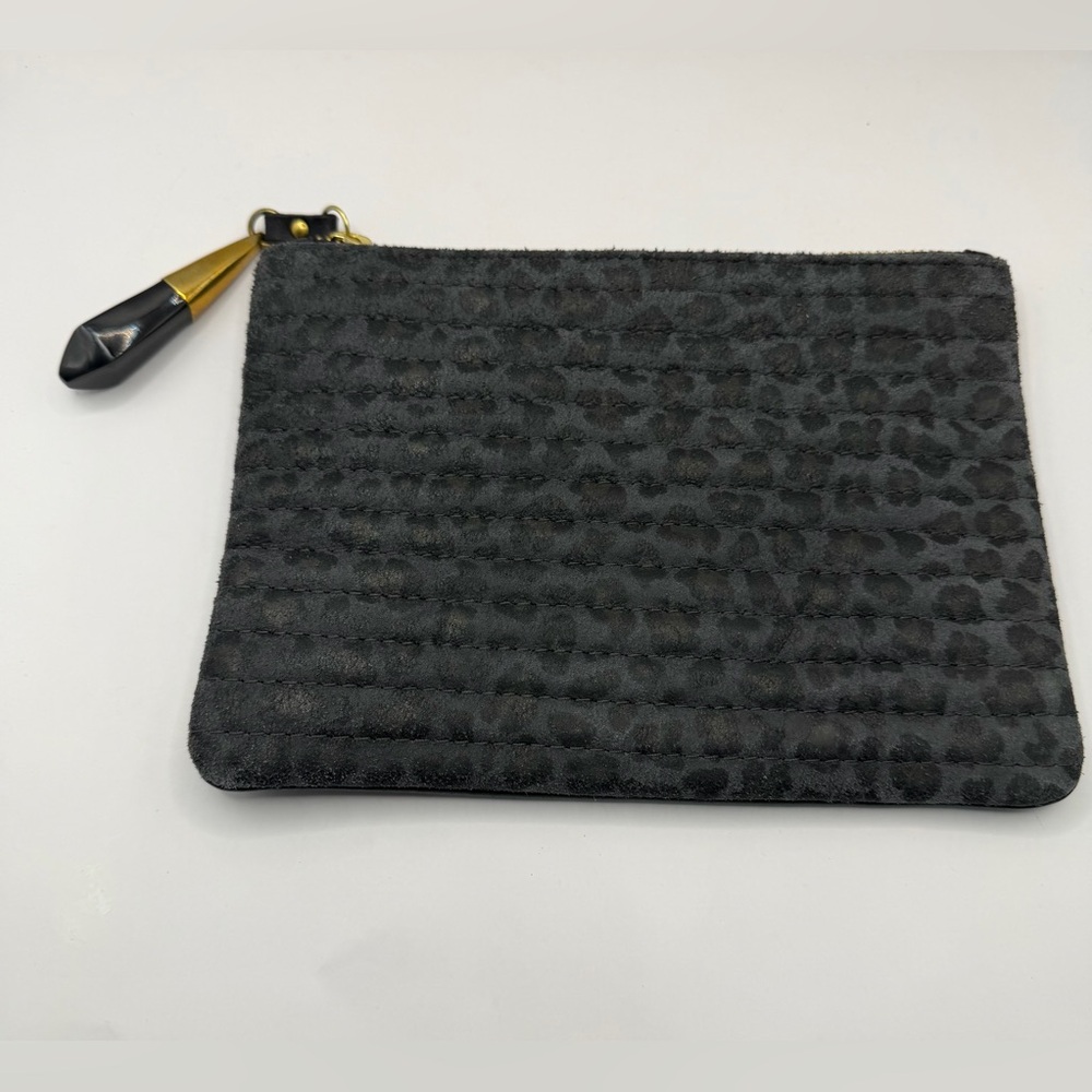 KEMPTON & Co Charcoal leopard biker suede pouch